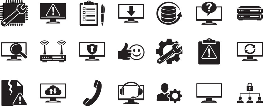 IT support icon set vector EPS file for help desk, technical service, troubleshooting and system repair