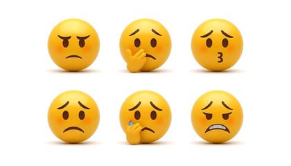 Fototapeta premium Six emoji faces in two rows showing sadness, thinking, fear, and emotional reactions