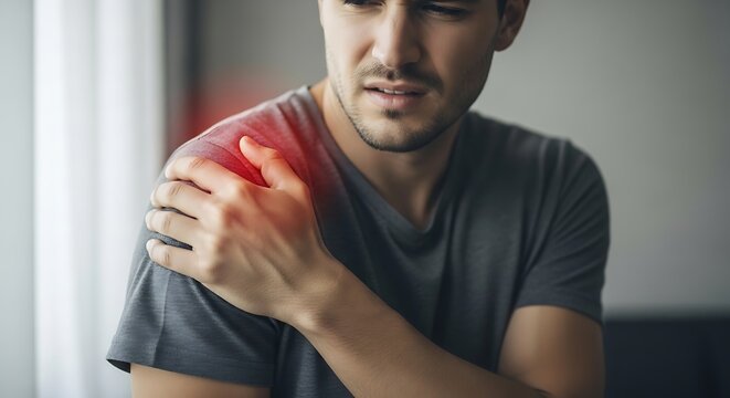 Man with shoulder pain or injury.