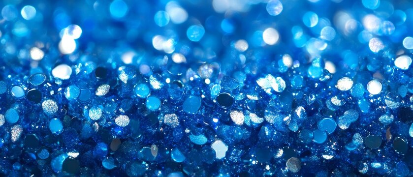 Shimmering blue glitter with a bokeh effect &ndash; a festive backdrop for glamour, New Year&rsquo;s cheer, make-up, or a magical atmosphere of light and texture.