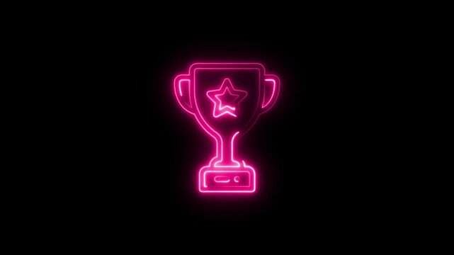 Glowing trophy icon neon animation. Winner trophy symbol, Sports achievement sign. sport trophy, winner, game reward animation 4k video
