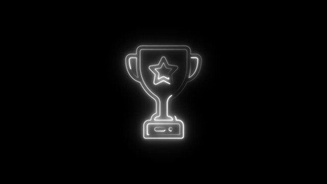 Glowing trophy icon neon animation. Winner trophy symbol, Sports achievement sign. sport trophy, winner, game reward animation 4k video