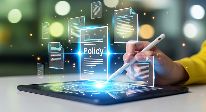 Digital document management and policy creation with a stylus on a tablet