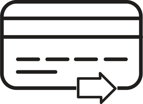 Simple black and white line drawing of a credit card with magnetic stripe