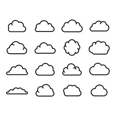An illustration depicts various cloud shapes drawn in black lines on a white background. © Asim