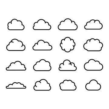An illustration depicts various cloud shapes drawn in black lines on a white background.