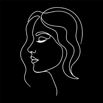 Minimalist Woman face line illustration on black background