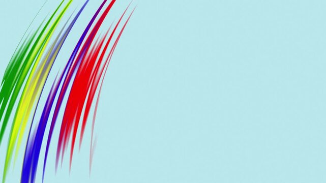 Rainbow colors lines flowing on light blue background. Abstract animation background