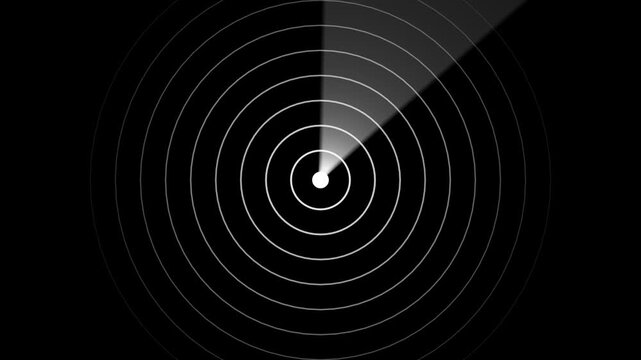 Digital white Rader searching system animation. Rader Hud technology signal waves HUD element with round core. 4k video