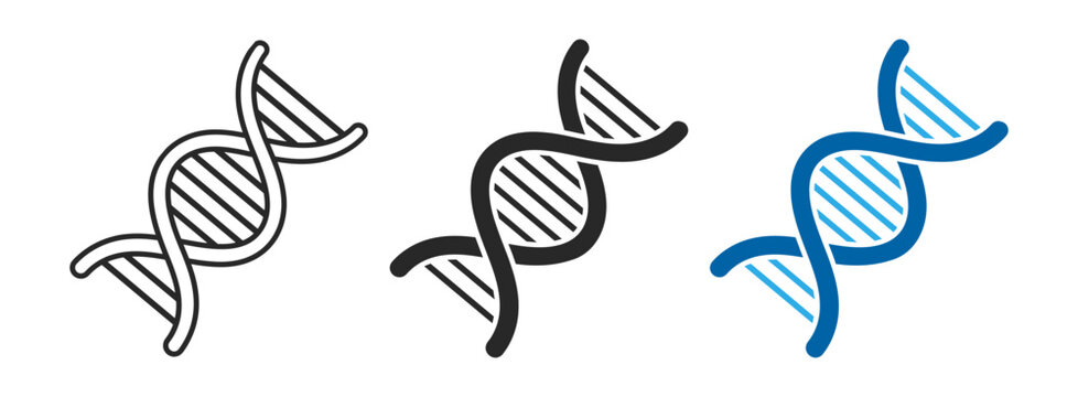 DNA genetics helix molecule structure outline solid set icon on transparent background