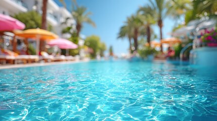 Fototapeta premium Blurred luxury hotel exterior with tropical resort and travel vibe