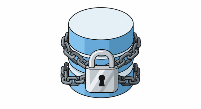 Database Security Concept: Vector Illustration of Secure Server with Chains and Padlock