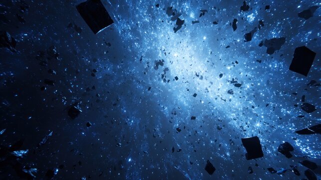 Abstract Blue Nebula Explosion with Debris.