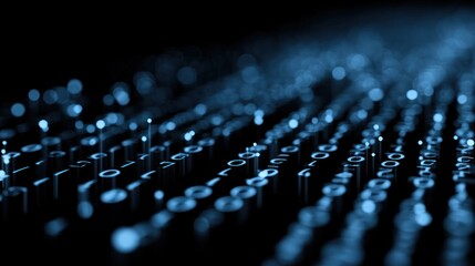 Fototapeta premium Abstract Digital Binary Code Flowing on a Dark Background with Blue Lights.