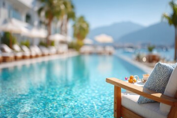 Obraz premium Blurred seaside resort in Turkey with ocean view and summer trave