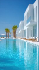 Fototapeta premium Blurred seaside resort in Turkey with ocean view and summer trave