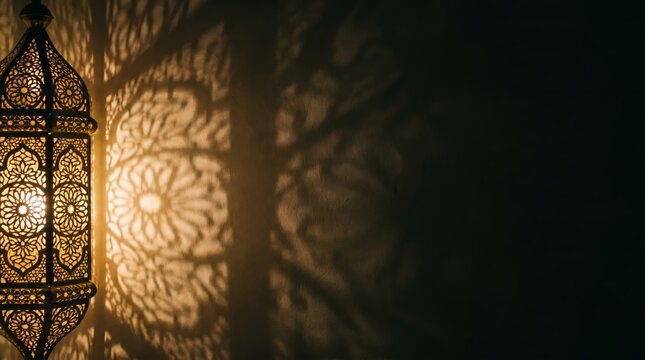 Islamic Lantern Shadow Background with Warm Golden Light and Copy Space