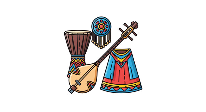 Traditional Kazakh musical instruments and folk culture vector illustration