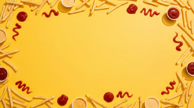 Bright Fast Food Background with Fries and Copy Space for Advertising Design