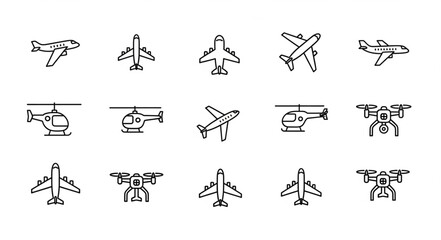 Collection of Airplane Helicopter and Drone Icons. © Mr