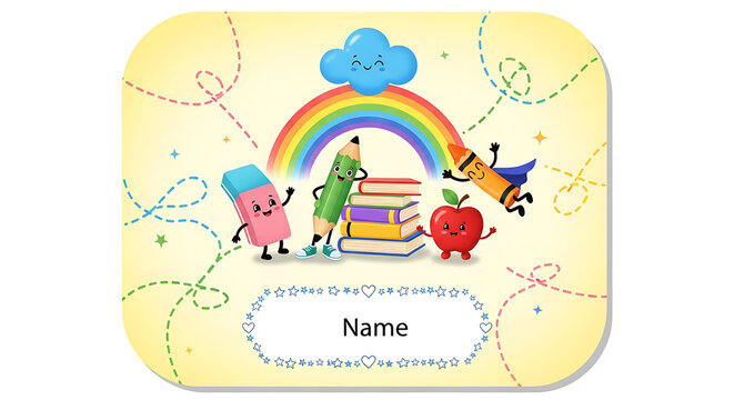 Cute school supplies cartoon character sticker design.
