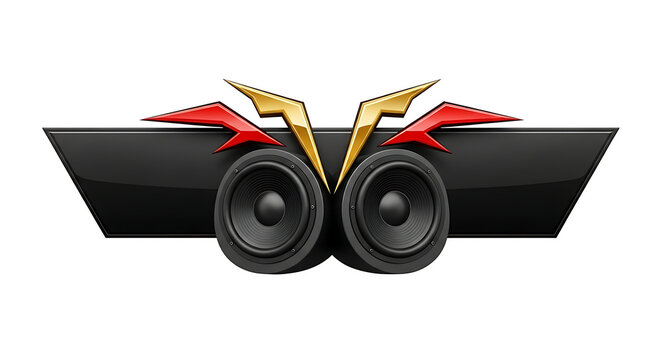 Dynamic gaming audio speaker banner with futuristic metallic wings.