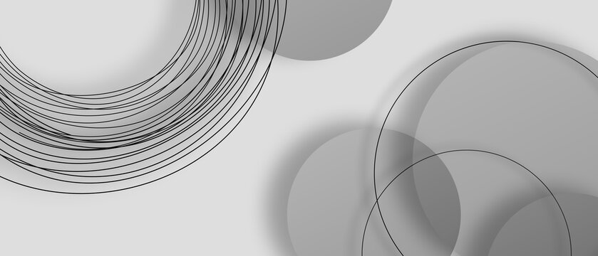 Abstract gray and white circles and blck lines