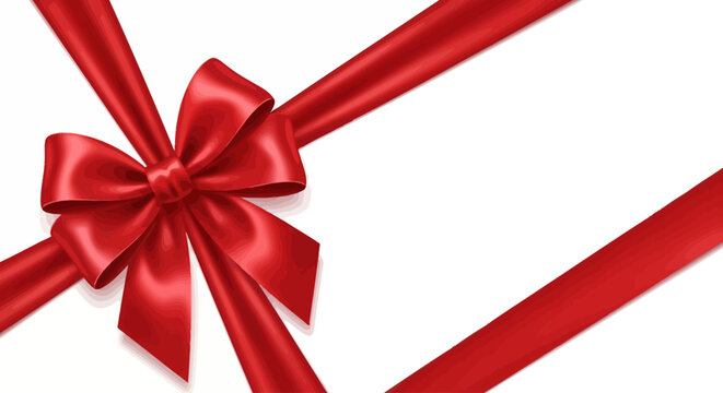Red satin ribbon with elegant bow, decorative gift wrap element on white background, festive silk ribbon vector for holiday packaging and greeting cards