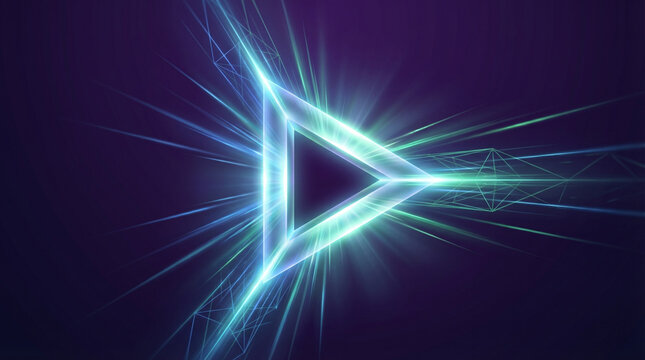 neon play button arrow against dark background