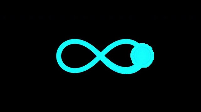 A mesmerizing 2D motion graphic of a glowing cyan infinity arrow, dynamically sparkling and flowing on a transparent alpha background, evoking futuristic energy.