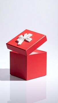 Red gift box with white ribbon.