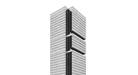 Fototapeta premium A striking black and white illustration of a modern skyscraper building