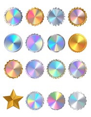 Holographic disco balls and star decorations.