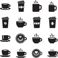 Obraz premium Set of coffee icons, including cups, mugs, and takeaway cups