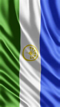 Bashkortostan flag waving in the wind. Bashkir identity culture regional heritage within Russian Federation. News cultural documentaries educational travel web banners Bashkortostan Russia.
