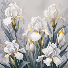Obraz premium Large painted iris flowers. Design for textiles, design for photo wallpapers.