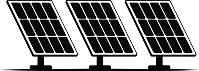 Three solar panels on stands for renewable energy and sustainable power generation © Vector Expert