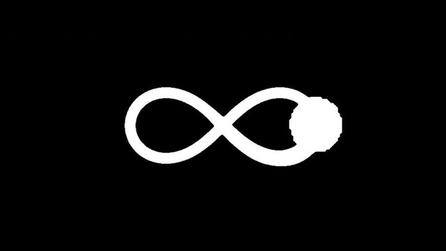 Bright white glowing infinity arrow symbol gracefully flows in a seamless 2D motion graphic loop animation, isolated on a transparent alpha channel, conveying futuristic digital energy.