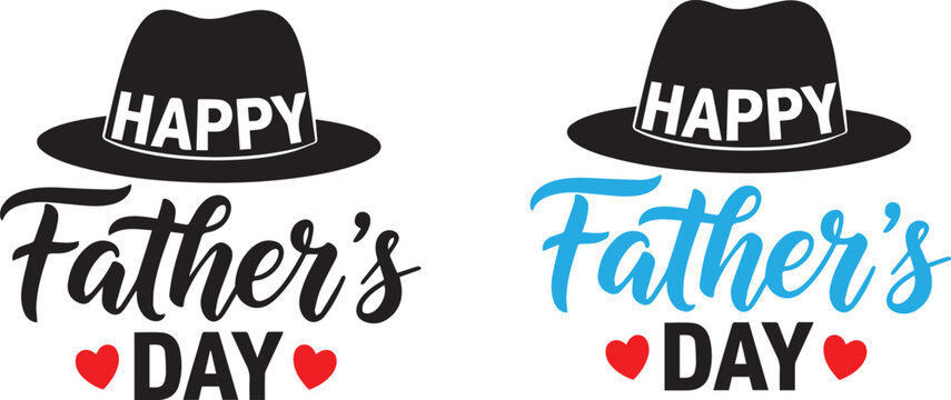 Happy father's day typography with hats and hearts