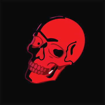 Scary Halloween vector illustration of a human skull bone isolated on a black background as a dark horror symbol of death and danger