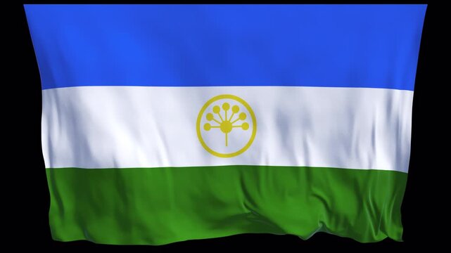 Bashkortostan flag waving in the wind. Bashkir identity culture regional heritage within Russian Federation. News cultural documentaries educational travel web banners Bashkortostan Russia.