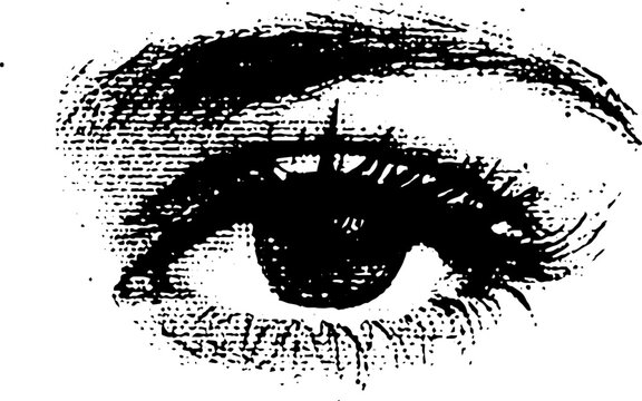 Abstract black and white eye glyph with high contrast ink texture for background poster and graphic design use