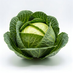 Fototapeta premium Fresh green cabbage with tightly wrapped leaves isolated on white background