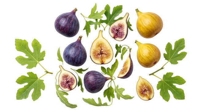Fresh figs and leaves on a black background