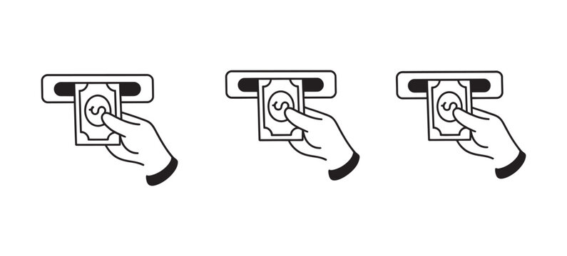 ATM cash deposit silhouette, hands inserting money, financial transaction illustration, banking concept, repeated pattern design, minimal vector