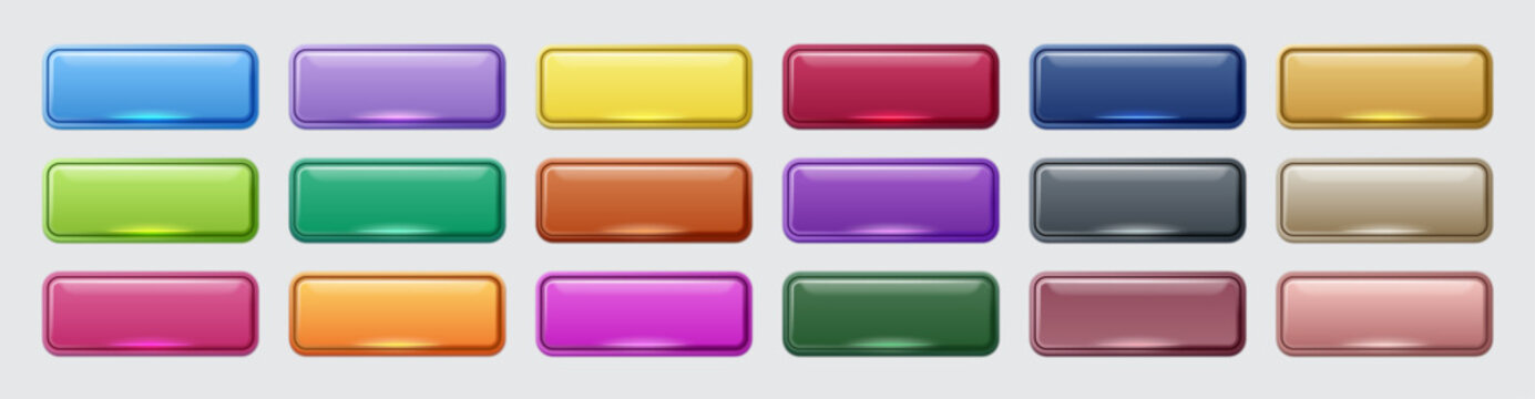 Vibrant Glossy Glassmorphism UI Button Set with Skeuomorphic 3D Effects for Web and App Interface, Editable AI file
