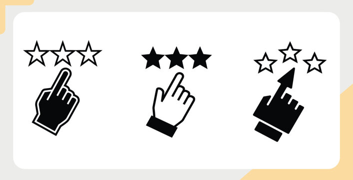 Customer feedback star rating icons with hand clicks feedback customer