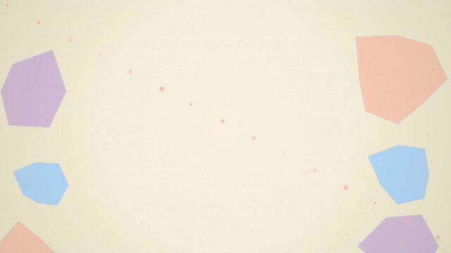 A minimalist abstract design featuring colorful geometric shapes on a soft beige background