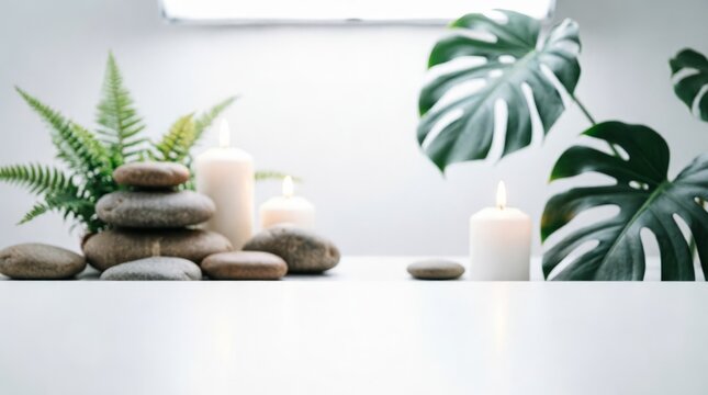 Minimalist Zen Decor with Candles and Plants for Wellness Design