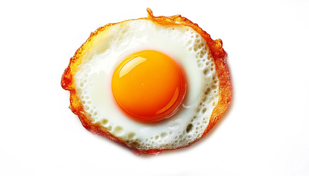 Fried Sunny Side Up Egg with Crispy Brown Edges Isolated on White Background